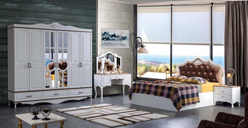 Dardason Lale-1 Yatak Odası Takımı Başlıklı-Beyaz/Ceviz(Başlık Rengi:Ceviz)Modern Yatak Odası Takımı