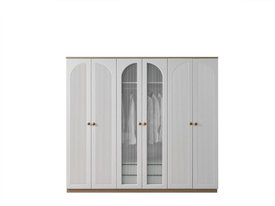 BERNİDO NERGİS D1 240CM 6 KAPILI DOLAP(4 BOYALI KAPAK+2 CAM KAPAK)
