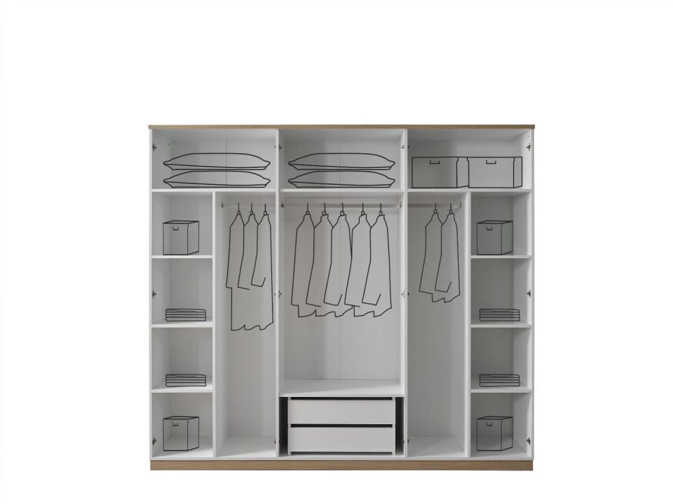BERNİDO NERGİS D1 240CM 6 KAPILI DOLAP(4 BOYALI KAPAK+2 CAM KAPAK)
