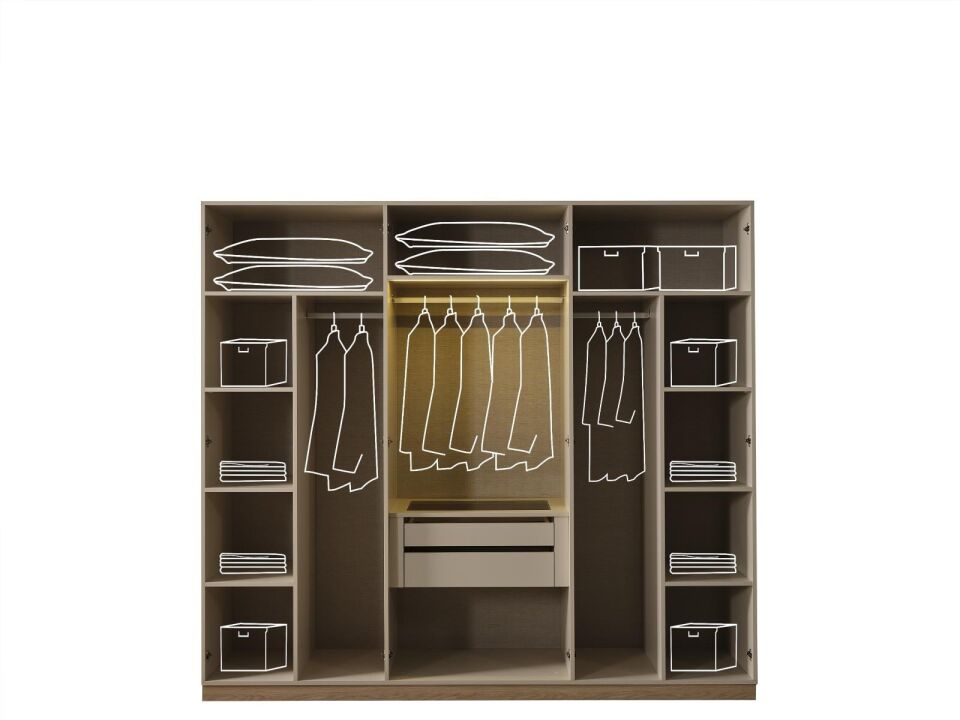 BERNİDO CAPELLA D1 240CM 6 KAPILI DOLAP(4 BOYALI KAPAK+2 CAMLI ALÜMİNYUM KAPAK)