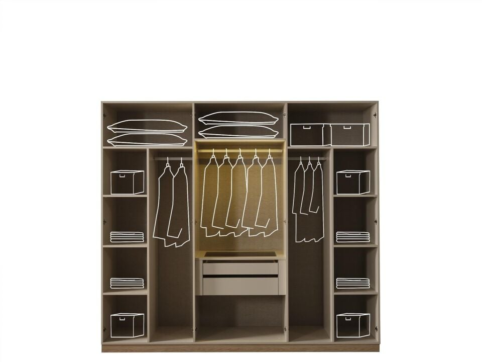 BERNİDO CAPELLA D3 240CM 6 KAPILI DOLAP(6 CAMLI ALÜMİNYUM KAPAK)