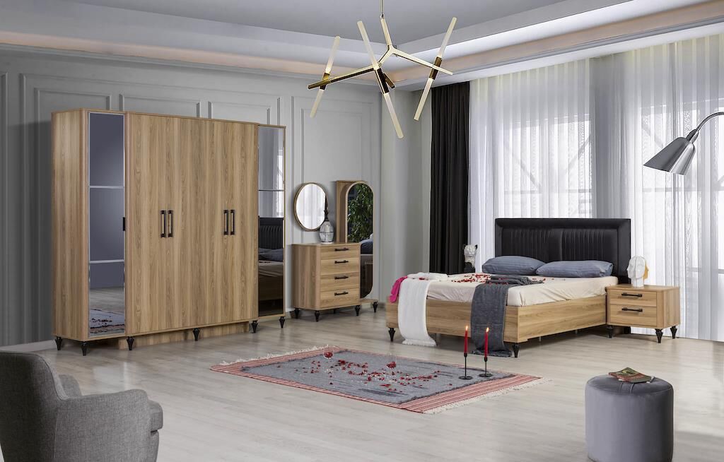 Kzn Fantastica Ceviz 2 Kapak Aynalı Yatak Odası Takımı- Bazalı