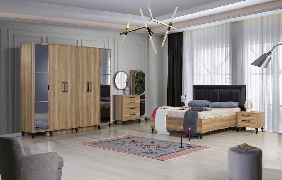 Kzn Fantastica Ceviz 2 Kapak Aynalı Yatak Odası Takımı- Bazalı