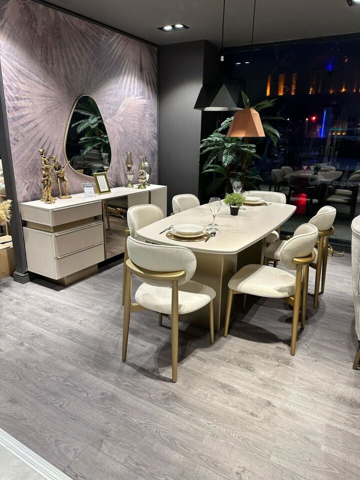 TEZCANLAR PRADA YEMEK ODASI TAKIMI(KONSOL+MASA+6 AD.SAND)
