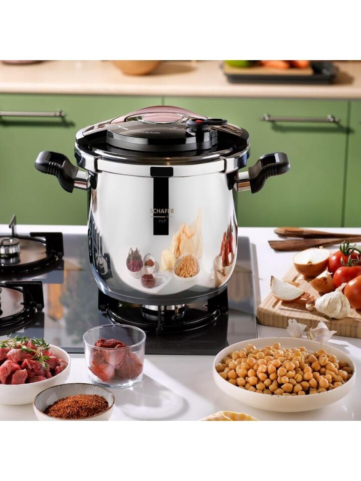 Schafer Cooky Düdüklü Tencere Seti 7 Lt. - Siyah/Rosegold