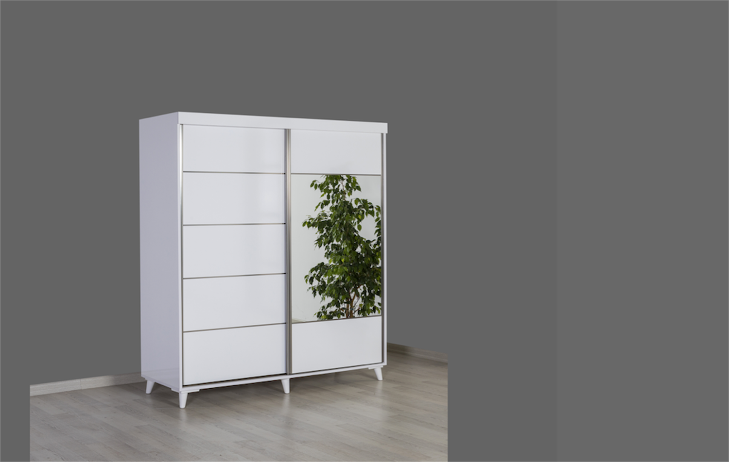 Kzn 165 Cm Km.16.002 Sürgülü Gardırop-Beyaz