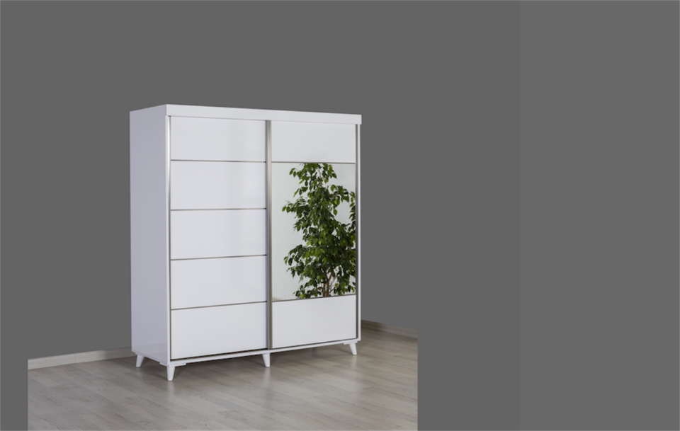 Kzn 165 Cm Km.16.002 Sürgülü Gardırop-Beyaz