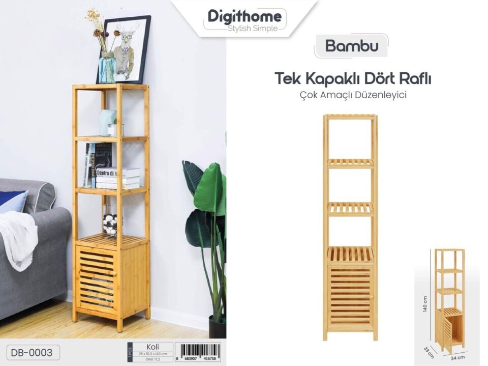 DİGİTHOME BAMBU DB-0003 TEK KAPAKLI 4 RAFLI DOLAP