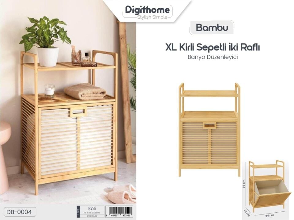DİGİTHOME BAMBU DB-0004 TEKLİ XL KİRLİ SEPETİ