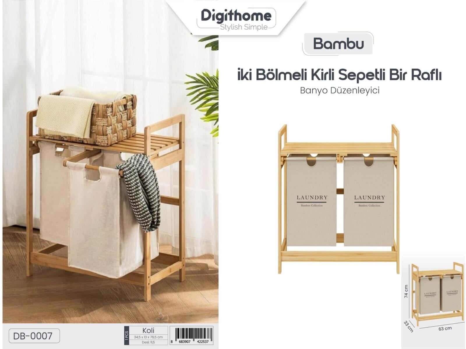 DİGİTHOME BAMBU DB-0007 2 BÖLMELİ KİRLİ SEPETİ
