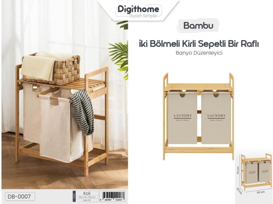 DİGİTHOME BAMBU DB-0007 2 BÖLMELİ KİRLİ SEPETİ