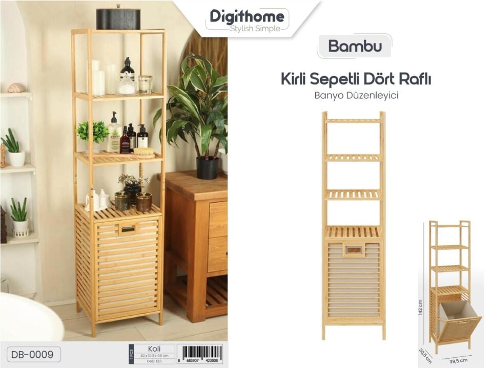 DİGİTHOME BAMBU DB-0009 4 RAFLI KİRLİ SEPETİ