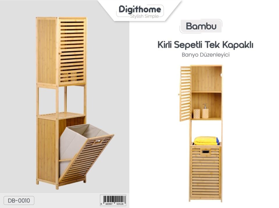 DİGİTHOME BAMBU DB-0010 KİRLİ SEPETLİ TEK KAPAKLI DOLAP