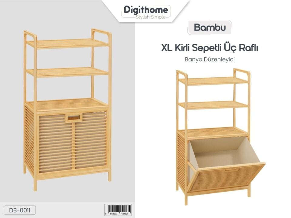 DİGİTHOME BAMBU DB-0011 3 RAFLI KİRLİ SEPETİ