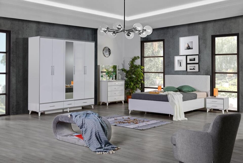 Kzn New Rüya Beyaz Yatak Odası Takımı- Somyalı Karyola