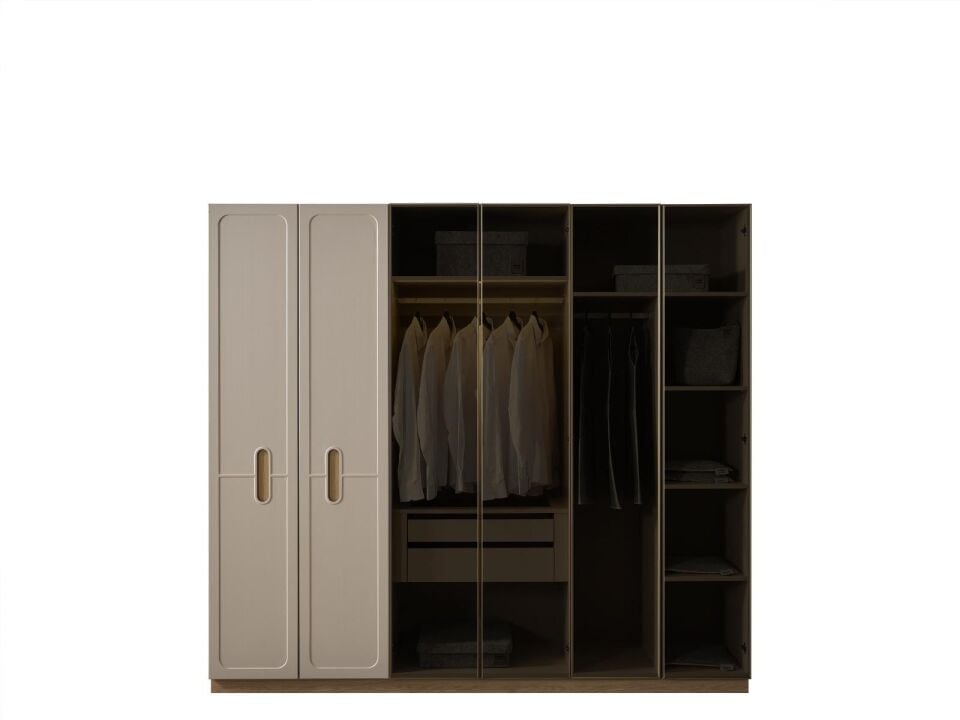 BERNİDO CAPELLA D2 240CM 6 KAPILI DOLAP(2 BOYALI KAPAK+4 CAMLI ALÜMİNYUM KAPAK)