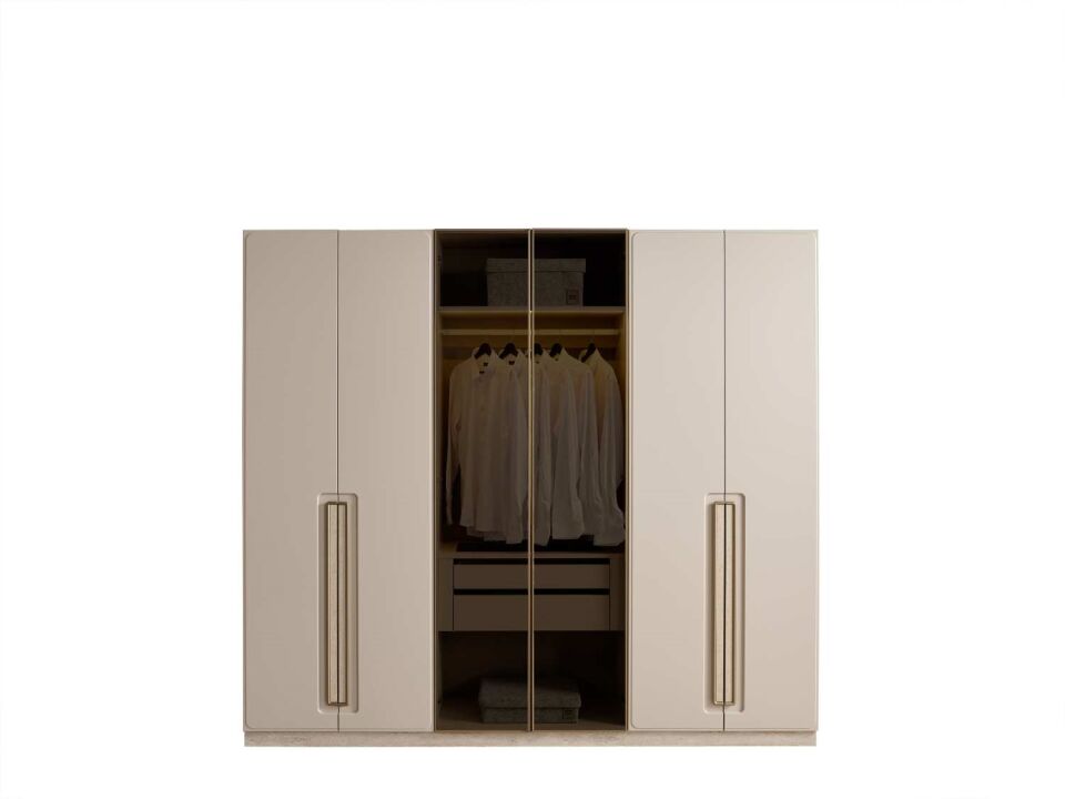 BERNİDO AKKOR D1 240CM 6 KAPILI DOLAP(4 BOYALI KAPAK+2 AYNA KAPAK)