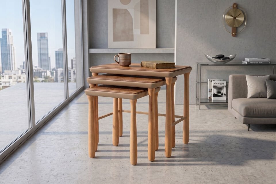 MOVEMO MVM-P-5020 3'LÜ ZİGON SEHPA-PARKE CEVİZ