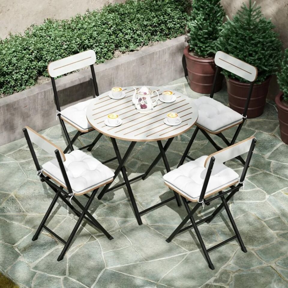 MOVEMO BISTRO MVM-B-1501 4'LÜ YUVARLAK MASA TAKIMI-BEYAZ