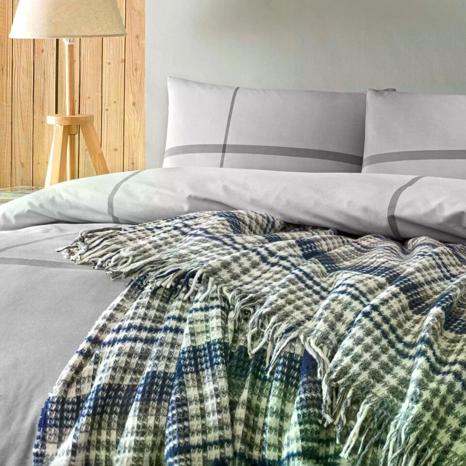 Taç 4636 Elwood Çift Kişilik Nevresim&Battaniye Set Lacivert