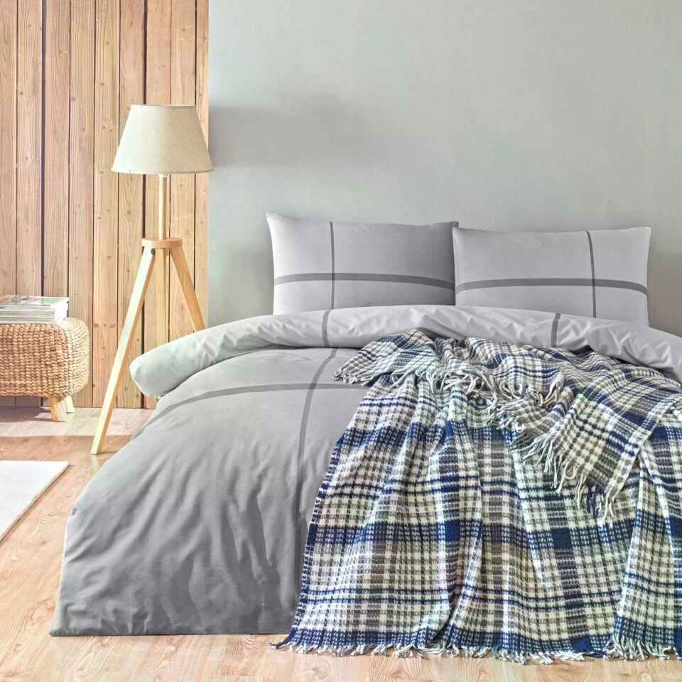 Taç 4636 Elwood Çift Kişilik Nevresim&Battaniye Set Lacivert