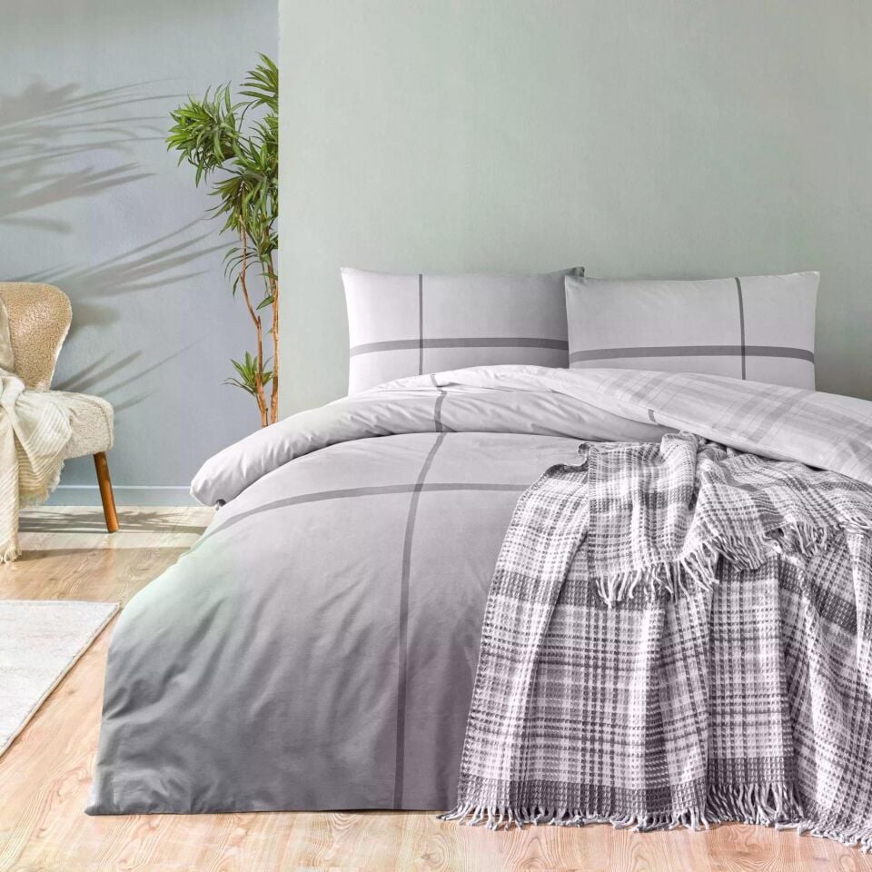 Taç 4636 Elwood Çift Kişilik Nevresim&Battaniye Set Gri