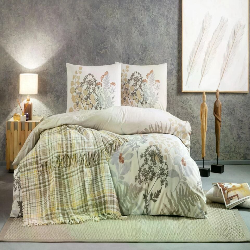 Taç 4636 Woody Çift Kişilik Nevresim&Battaniye Set Bej