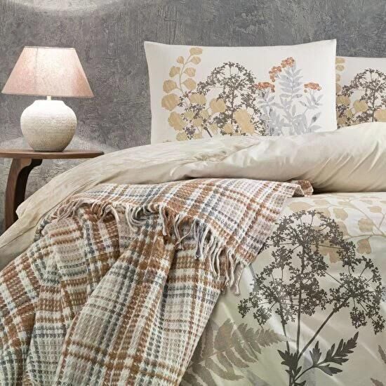 Taç 4636 Woody Çift Kişilik Nevresim&Battaniye Set Bej