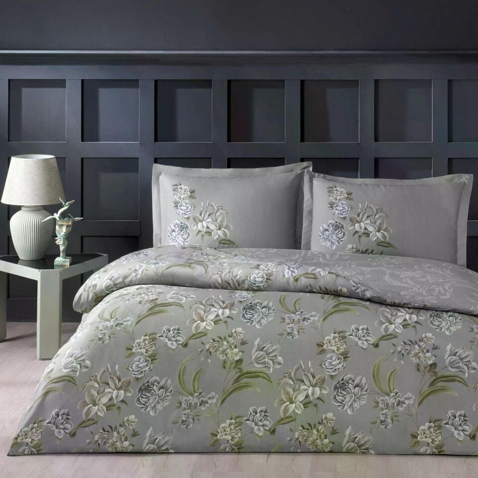 Taç 3254 Saten Çift Kişilik Nevresim Takımı Elodıe Grı