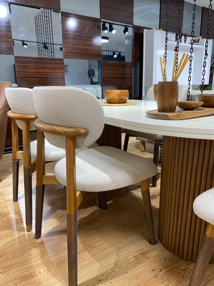 Kzn Bohem Sandalye (Kumaş Krem Havlı Kumaş + Ayak Nat. Ceviz)