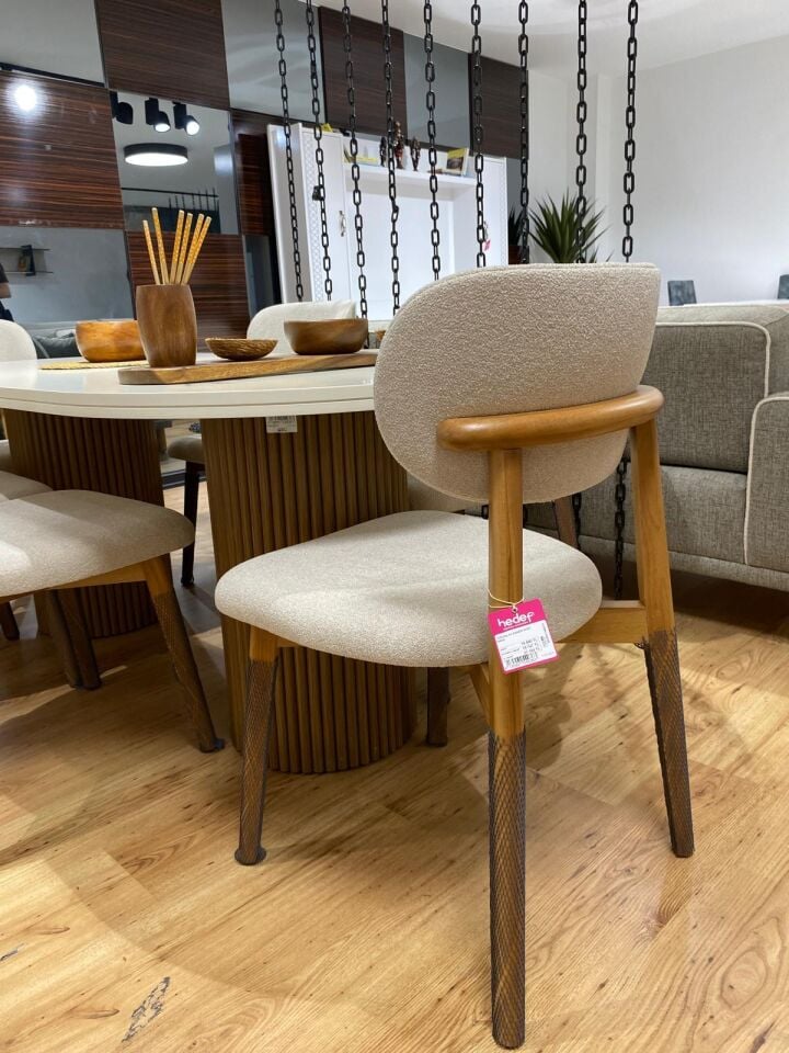 Kzn Bohem Sandalye (Kumaş Krem Havlı Kumaş + Ayak Nat. Ceviz)