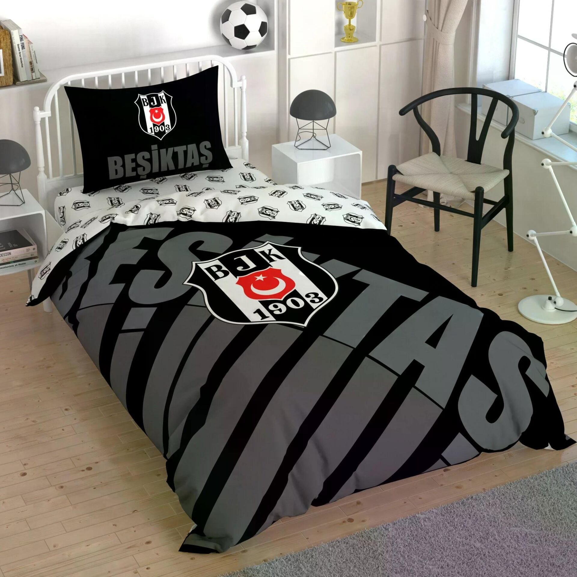 Taç 4808 Lisanslı Nevresim Takımı Beşiktaş Siyah Logo
