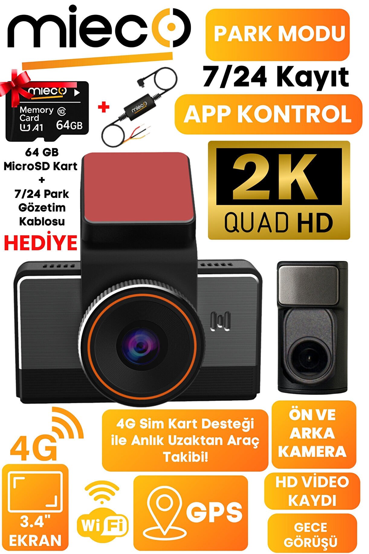 MİECO G4 ÖN+ARKA SİM KARTLI ARAÇ KAMERASI
