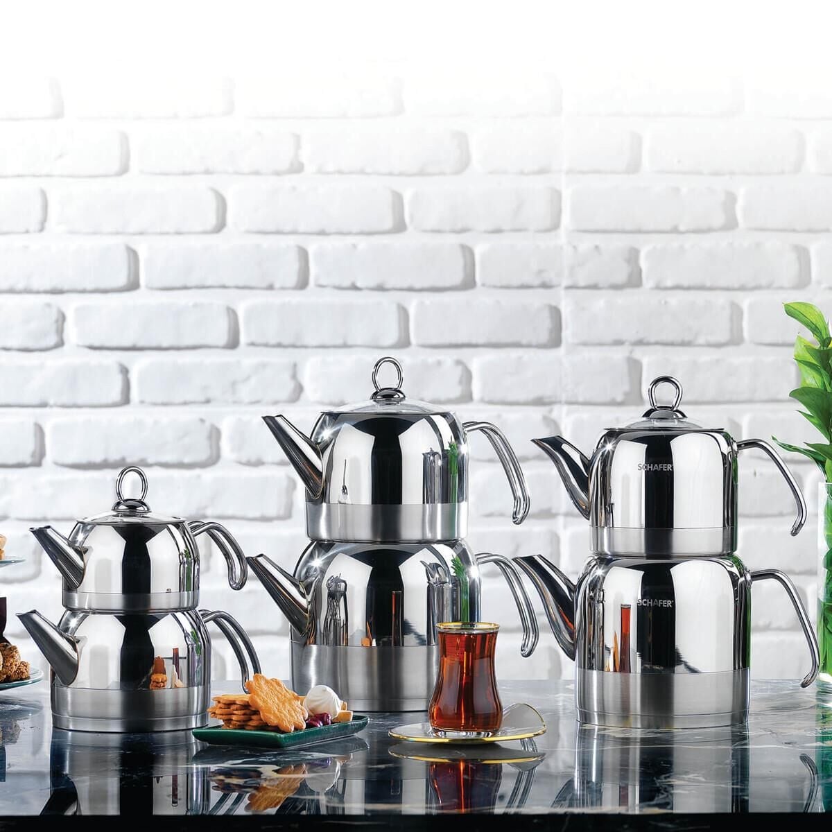 Schafer Ada Metal Çaydanlık Takımı - Orta, 4 Parça, Inox 05