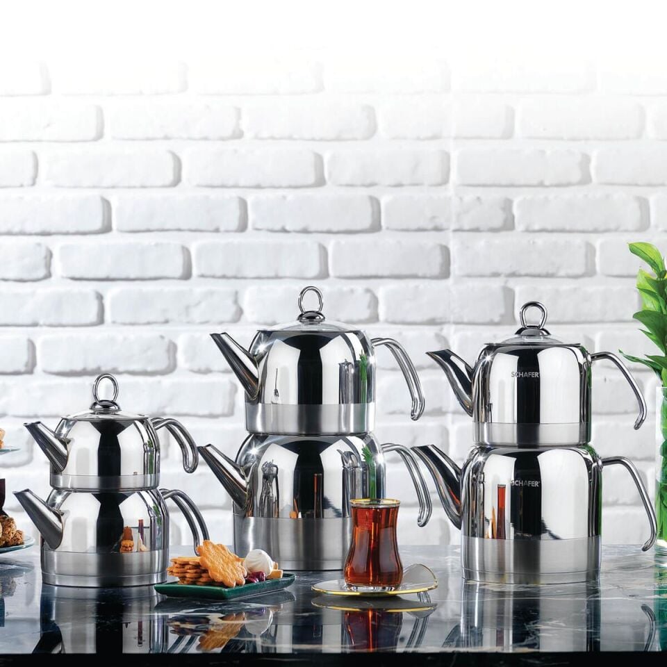 Schafer Ada Metal Çaydanlık Takımı - Orta, 4 Parça, Inox 05