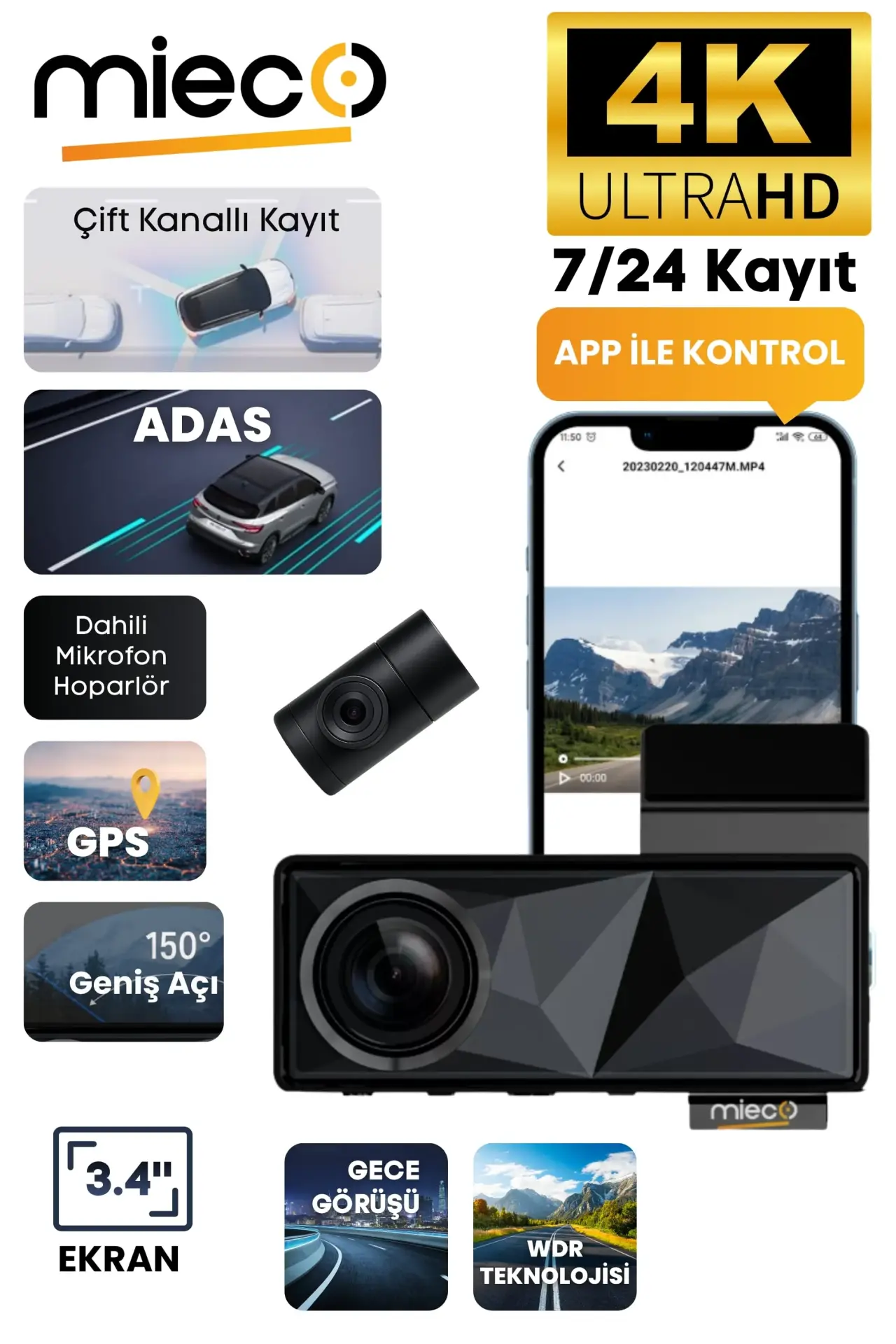 MİECO A11 4K ULLTRA HD ARAÇ İÇİ KAMERA