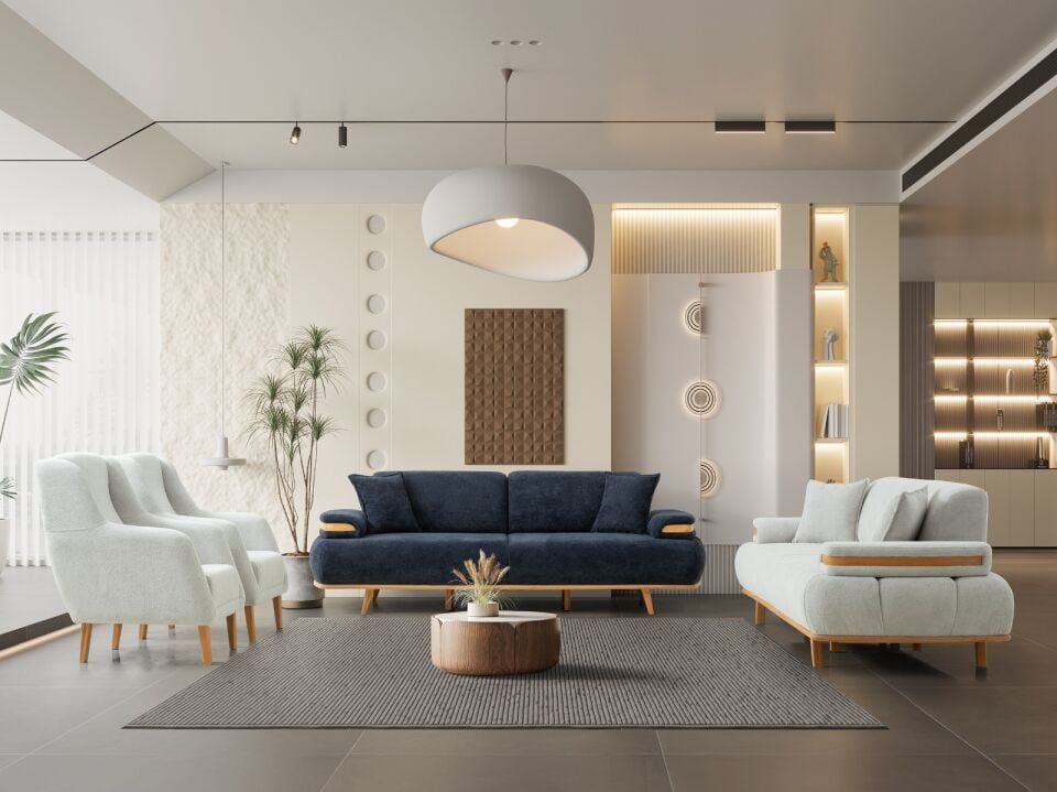 MUGA RÜYA 3+3+1 KOLTUK TAKIMI(3LU VE TEKLİ BONITA 12 GRİ+3LÜ BONITA 20 LACİVERT)