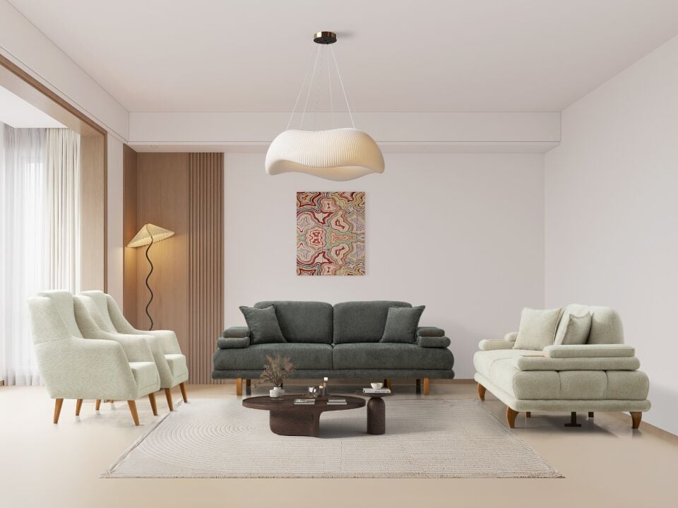 MUGA PANAMA 3+3+1 KOLTUK TAKIMI(3LU VE TEKLİ MONA 01 KREM+3LU MONA 04 TURUNCU)