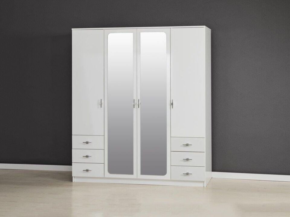 KZN SÜMBÜL KM.24.200 6 ÇEKM.4 KAPAKLI GARDIROP-BEYAZ