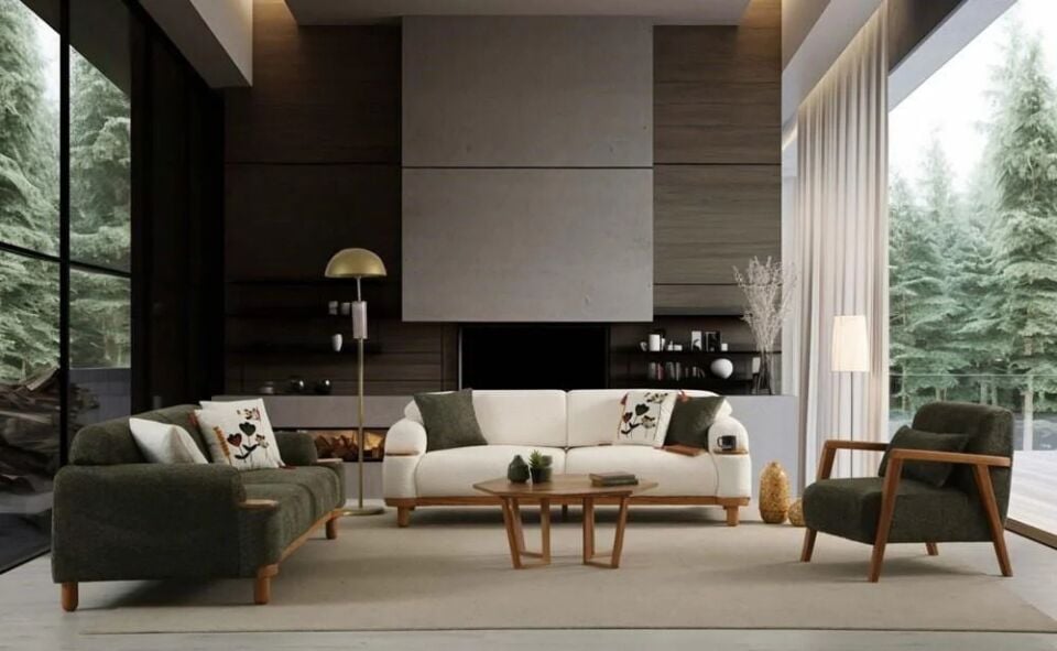 İPEĞİM BOHEM 3+3+1 KOLTUK TAKIMI(3LÜ VE TEKLİ PANDORA 10 YEŞİL+3LÜ PANDORA 21 KREM)