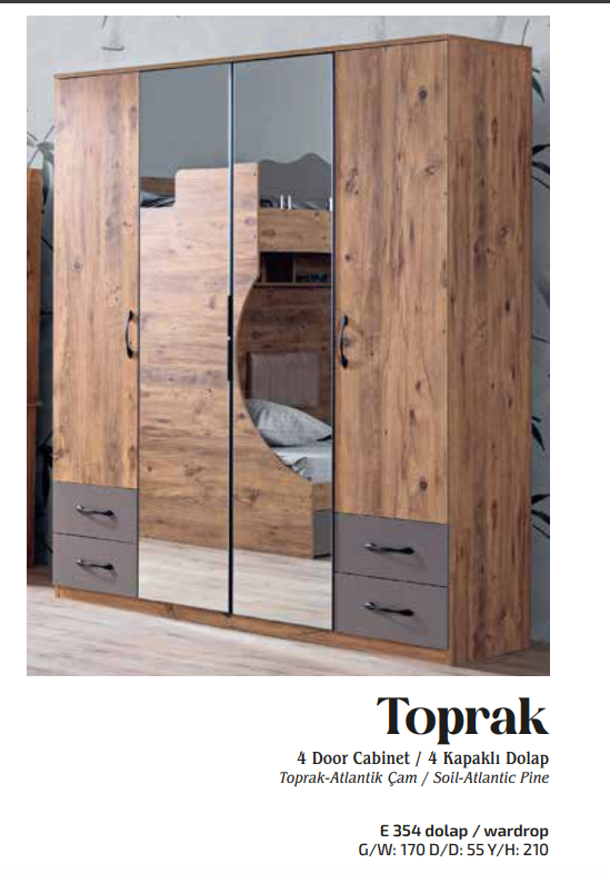 EVART GENÇ TOPRAK E354 4 KAPILI DOLAP