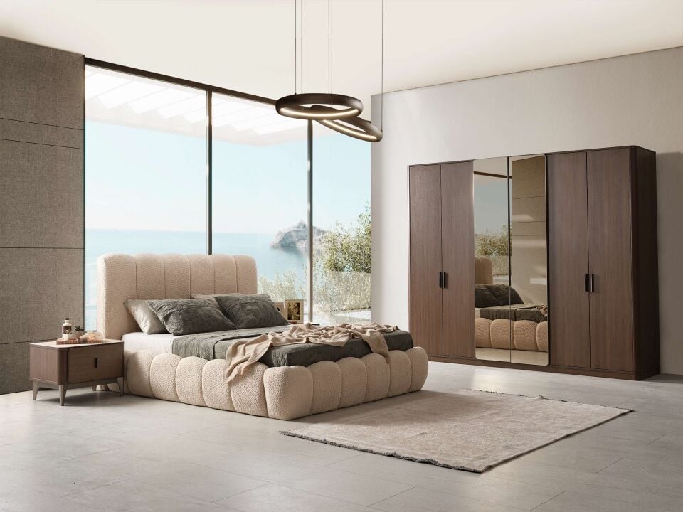 BİGE AURA CEVİZ 6 KAPILI YATAK ODASI TAKIMI-BAZALI