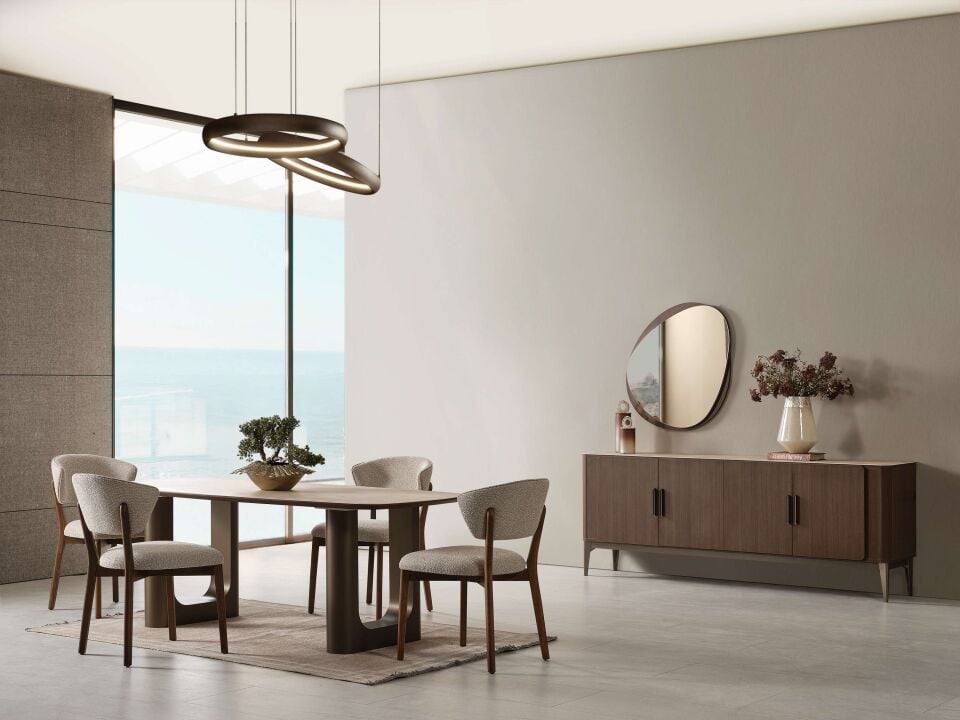 BİGE AURA CEVİZ YEMEK ODASI TAKIMI(AÇILIR MASALI-TV SEHPASI DAHİL)