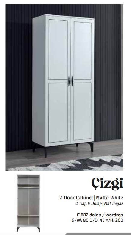 EVART GENÇ ÇİZGİ E882 2 KAPILI DOLAP