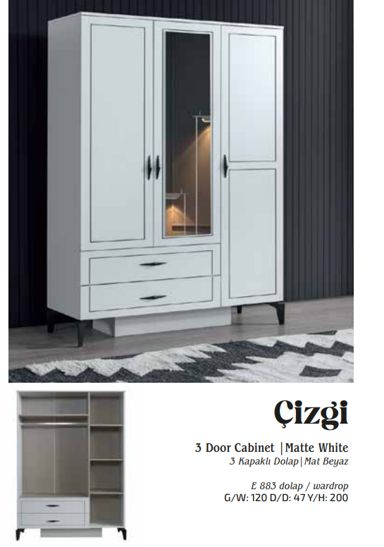 EVART GENÇ ÇİZGİ E883 3 KAPILI DOLAP