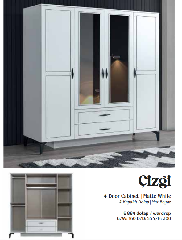 EVART GENÇ ÇİZGİ E884 4 KAPILI DOLAP