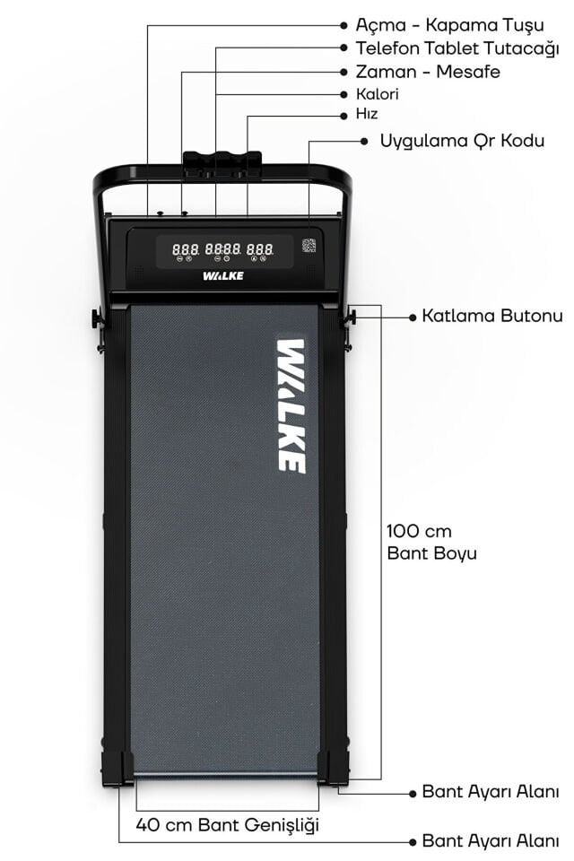WALKE W-FİT BLUETOOTHLU UYGULAMALI UZAKTAN KUMANDALI KOŞU BANDI YÜRÜYÜŞ BANDI