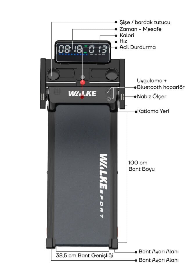 WALKE KOMPAKT BLUETOOTHLU TELEFON UYGULAMALI MÜZİK ÇALARLI YÜRÜYÜŞ VE KOŞU BANDI