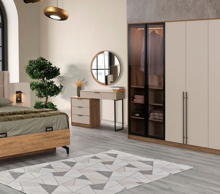 KZN RİO YATAK ODASI TAKIMI-BAŞLIKLI(APLİKLİ+Ş.AYNASI DAHİL)