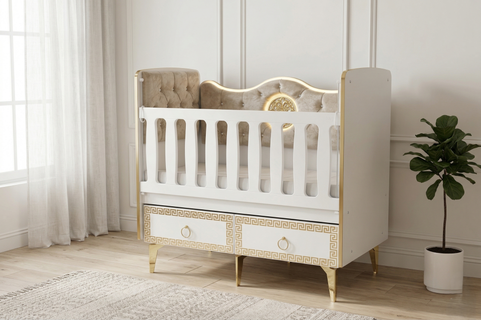 EFENDİ BEBE IŞIKLI LEDLİ KAPİTONELİ 60*120 BEŞİK SETİ(BEŞİK+YATAK)